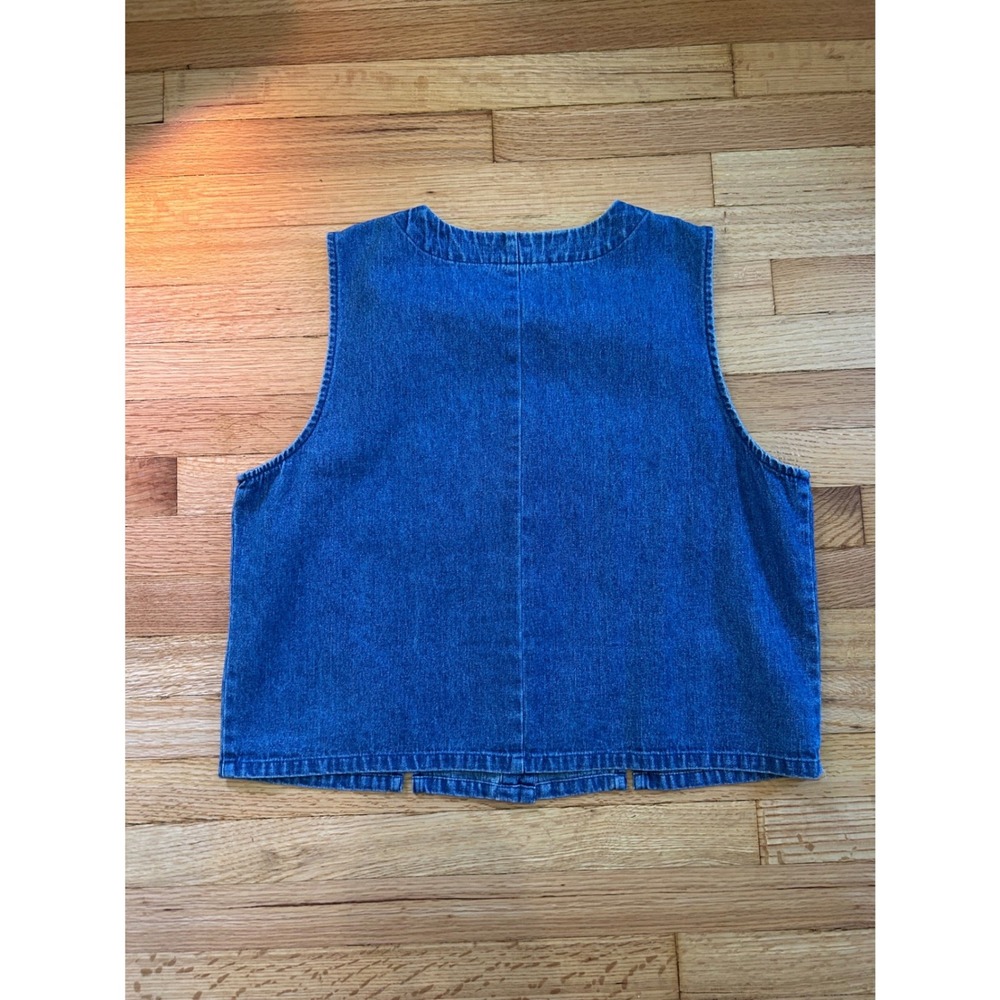 Denim & Co Blue Cotton Button Front V-Neck Denim Vest Pockets Size L - Picture 5 of 5